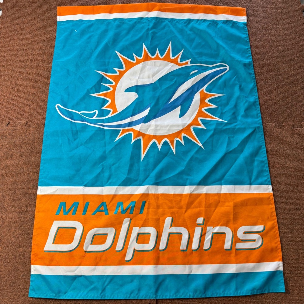 Miami Dolphins NFL Vertical Banner Flag Aqua Orange 27x40 Team Logo Decor footba